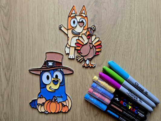 Paintable Bluey & Bingo Thanksgiving Coloring Set – DIY Kids Craft