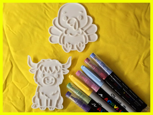 Paintable Turkey & Bull Set – DIY Thanksgiving Animal Figurines