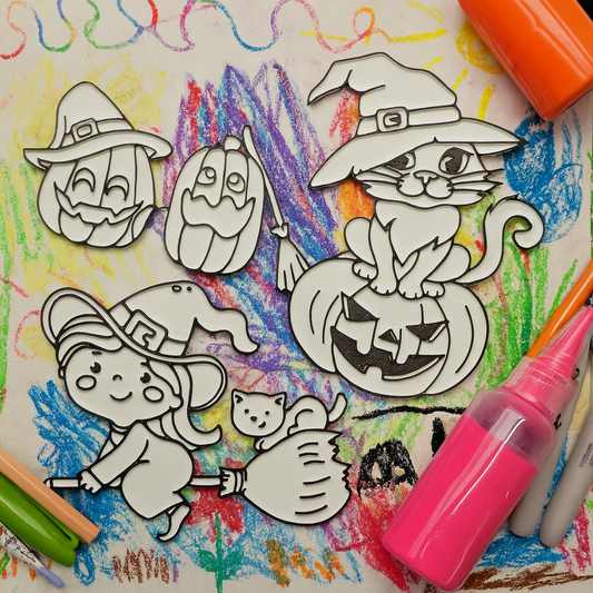 Paintables âCute Halloween Cat & Pumpkin Witchâ DIY Colour Craft