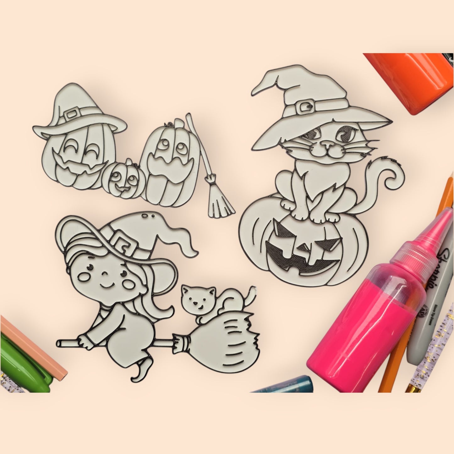 Paintables “Cute Halloween Cat & Pumpkin Witch” DIY Colour Craft